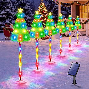 Prime: AOUNQ Solar Christmas Tree Outdoor Pathway Stake Lights $19.99 + Free Shipping