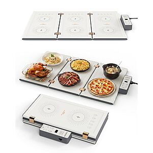 Electric 3-Fold Design Food Warmer, 33"x15" Full-Surface Heating, 9 Temperature Settings, 80°F–248°F $45.99