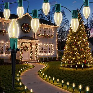 Brightown 26Ft 20LED C9 Hangable Christmas Stake Pathway Lights - $9.99 AC
