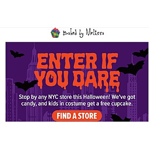 Halloween Only - Baked by Melissa nyc stores free cupcake for kids in costume