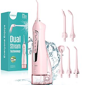 COSLUS C20 ADA Accepted Cordless Rechargeable Water Flosser w/ 300mL Tank, 3 Modes & 5 Tips (Pink) $7.99 + Free Shipping w/ Prime or on $35+
