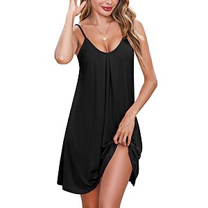 Marvmys Womens Sleeveless Night Gown Short Slip Dress Sexy V Neck Chemise Sleep Dress Camisole Nightgown Black $10.49