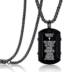 REHOBOTH Mens Stainless Steel Dog Tag Serenity Prayer Cross Pendant Necklace $6.99 AC