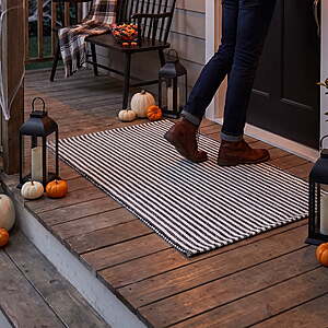 My Texas House 24" x 38" Halloween Black Striped Indoor/Outdoor Layering Rug $6 + Free Shipping