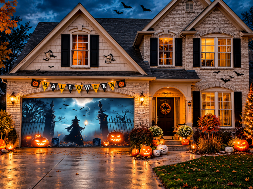 7x16ft Halloween 2-Car Garage Door Cover Only $8.xx on Amazon (Reg $30)