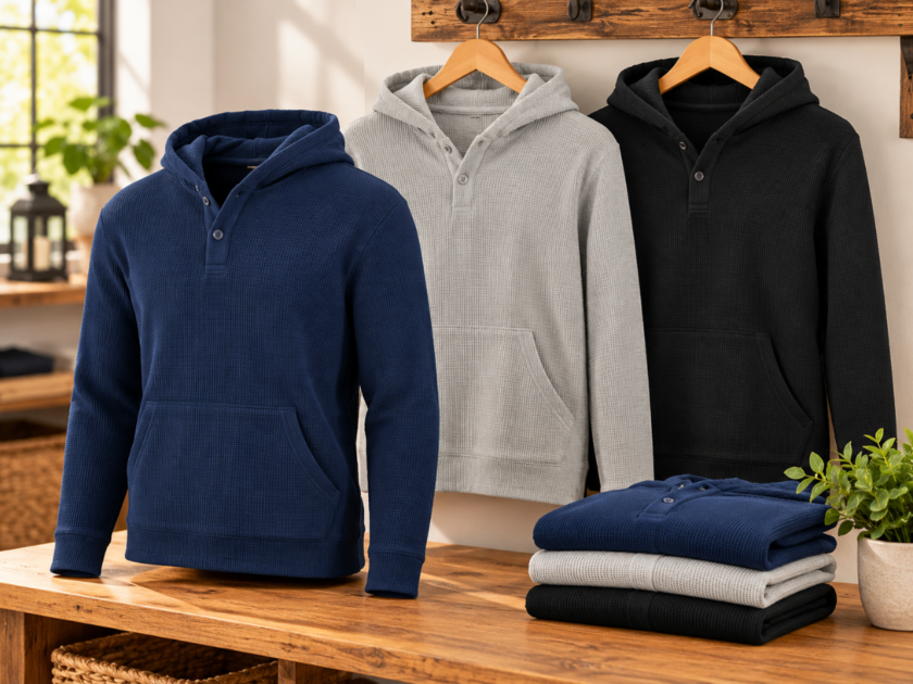 3-Pack Men’s Waffle-Knit Thermal Henley Pullover Hoodie Only $19.xx on Woot