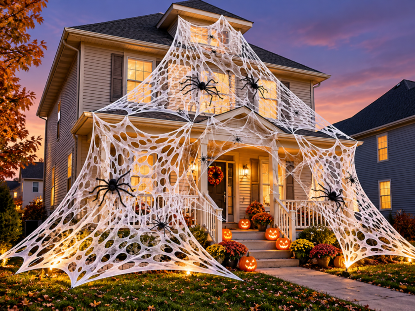 17×7-ft Uncut Giant DIY Stretchy Spider Web Halloween Decoration Only $6.xx on Amazon