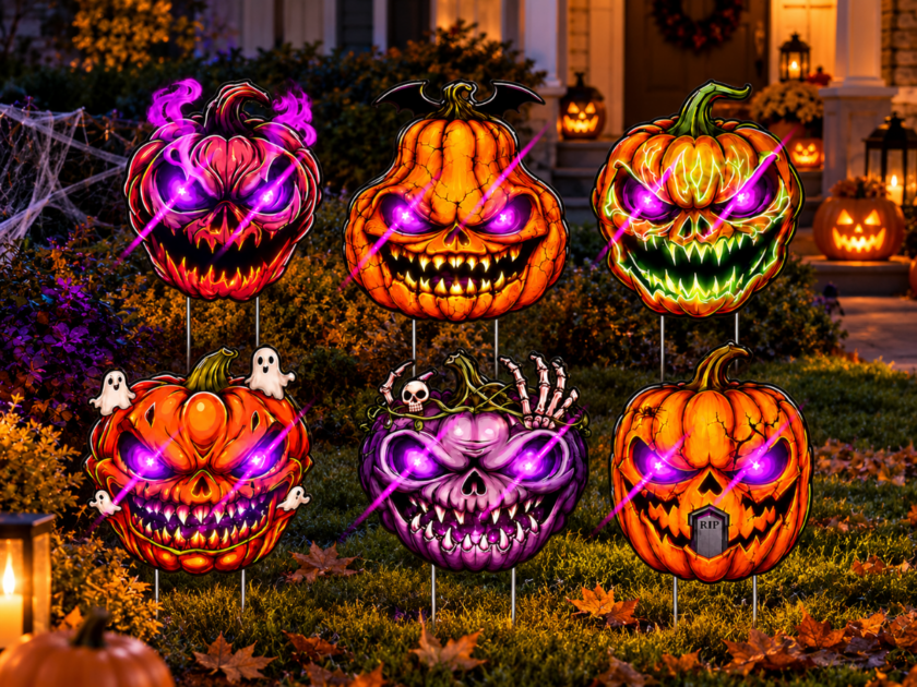 6 Pcs Halloween Lighted Pumpkin Yard Signs with Stakes Only $6.xx on Amazon (Reg $18)