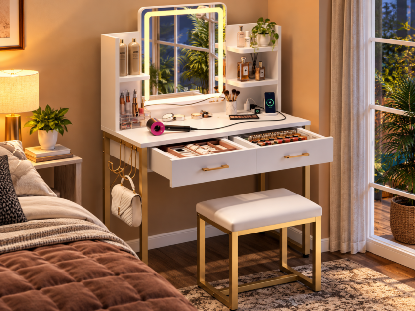 Bestier Makeup Vanity Set with Mirror and Lights Only $119.xx on Walmart (Reg $200)