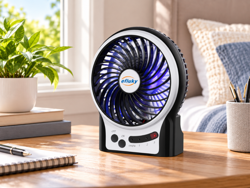Efluky 3-Speed 4.9″ Rechargeable Mini Desk Fan Only $6.xx on Amazon