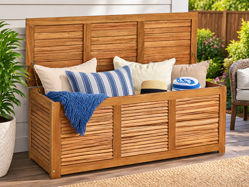 Costway 46 Gallon Deck Storage Acacia Wood Bench Only $104.xx on Lowe’s (Reg $147)