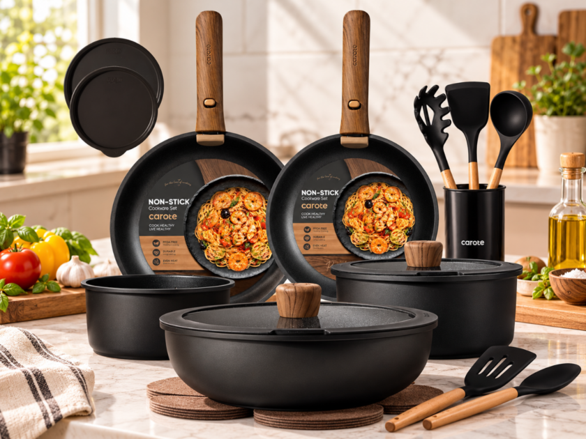 CAROTE 21-Piece Nonstick Pots & Pans Set with Detachable Handle Only $56.xx on Amazon (Reg $100)