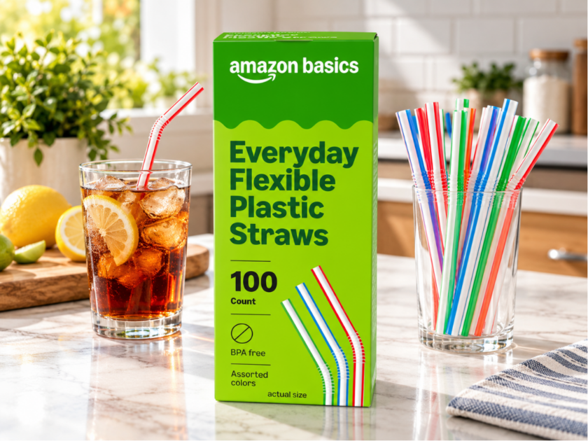 Amazon Basics Disposable Striped Plastic Flex Straws 100 Count Only $1.xx on Amazon