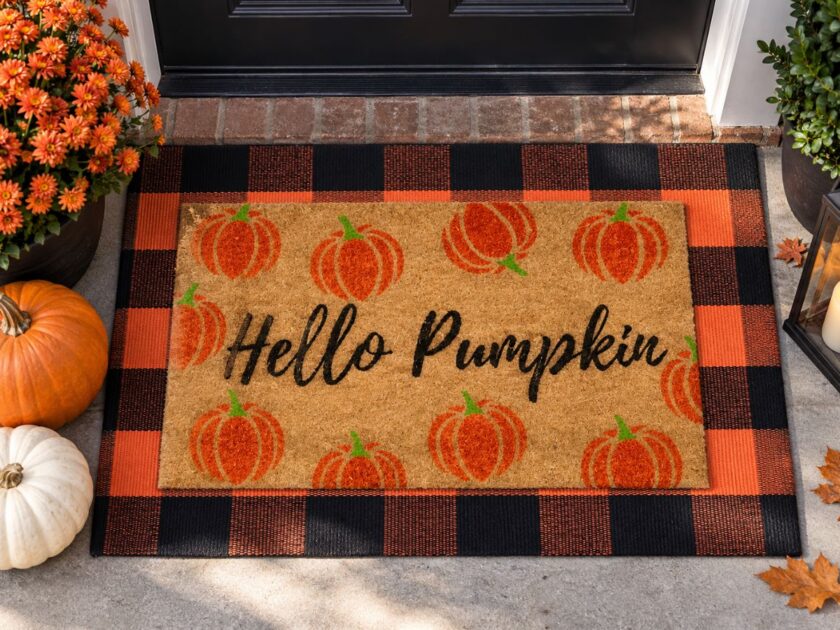 Fall Pumpkin Doormat & Plaid Rug Only $19.xx on Amazon (Reg. $40)