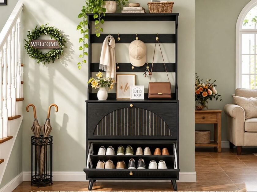 Shoe Storage Cabinet with 2 Fluted Flip Drawers Only $79.xx on Amazon (Reg. $170)