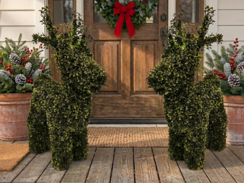 My Texas House Boxwood Deer Topiary Christmas Decoration is SO Cute for Christmas