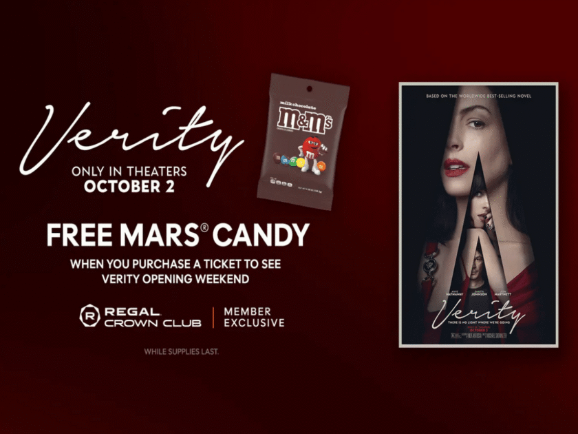 Free Mars Candy, Tote Bag and Wine Tumbler Offer with Verity Movie Ticket Purchase at Regal!
