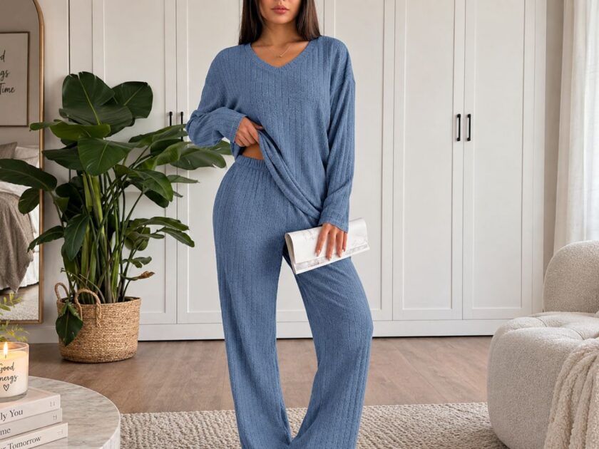 Ekouaer Women’s 2-Piece Long Sleeve Ribbed Knit Lounge Set Only $12.xx on Amazon (Reg. $27)