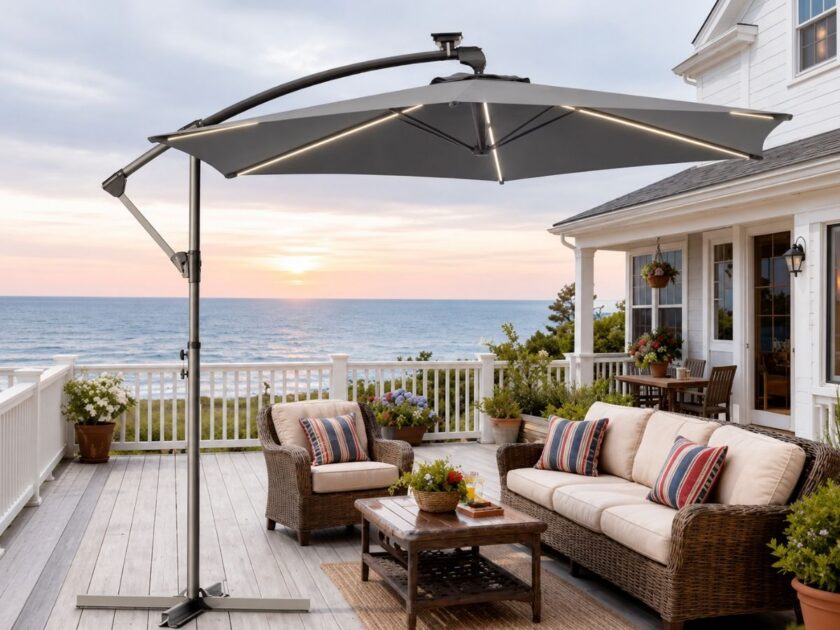 10 FT Cantilever Patio Umbrella with LED Lights Only $69.60 on Amazon (Reg. $240)