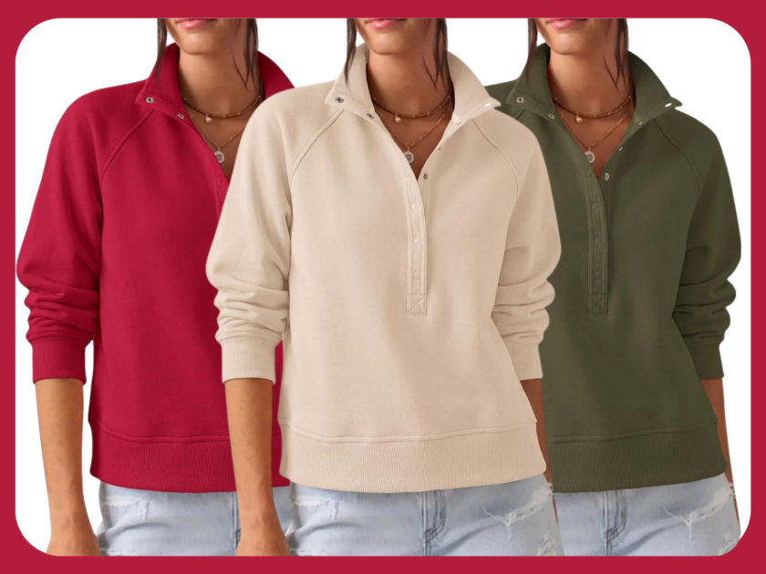 PRETTYGARDEN  Oversized Henley Pullover Sweatshirt Only $18.xx on Amazon (Reg. $40)