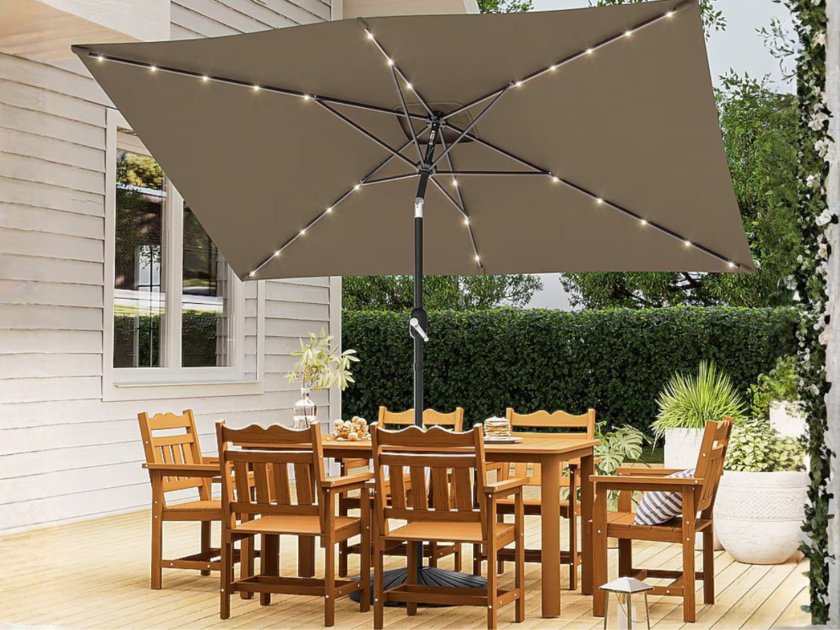 ACEGOSES 10-ft Steel Tan Push-Button Lighted Tilt Market Patio Umbrella Only $38 Shipped at Lowes (Reg $67)