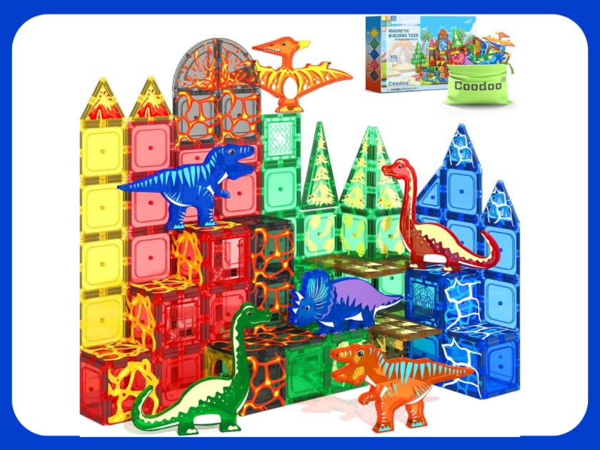 Coodoo 102PCS Magnetic Tiles with 8 Dinosaurs Only $19.xx on Amazon (Reg. $35)