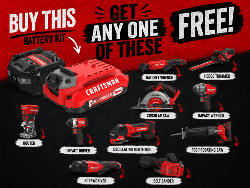 CRAFTSMAN V20 Lithium Ion Battery Kit on Sale for $129 + FREE Tool (Up to $199 Value)