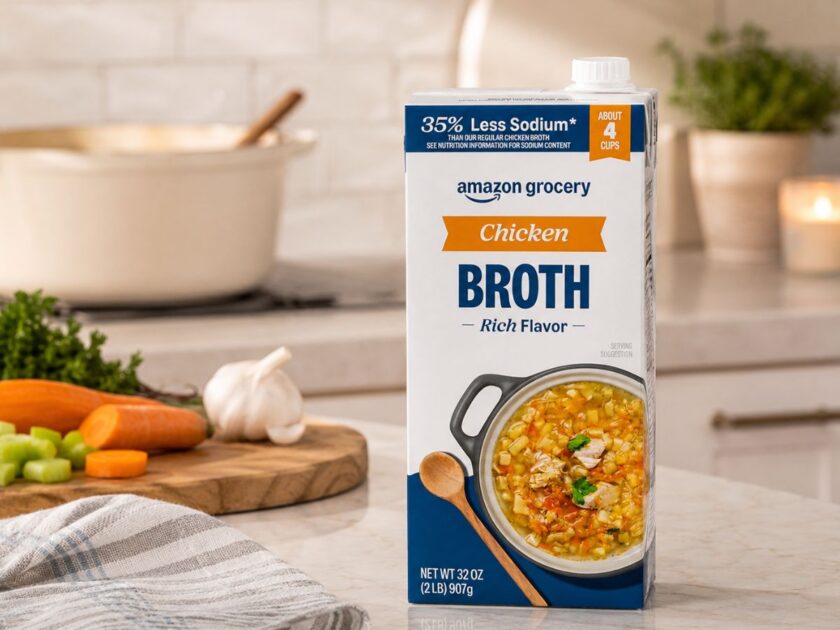 Amazon Grocery Chicken Broth with 35% Less Sodium for Just 95¢