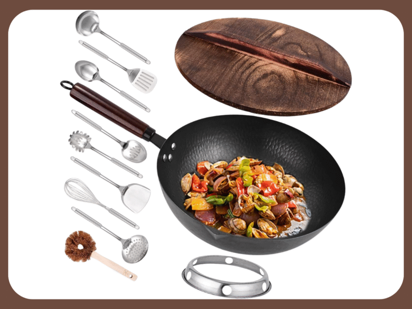 Leidawn 11Pcs 12.8″ Carbon Steel Wok Set Only $21.xx on Amazon