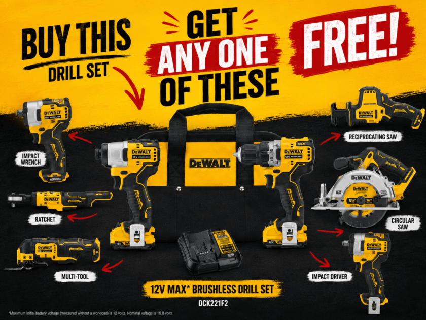 Stacking Offers at Lowe’s Today Only! Dewalt Combo Drill Set On Sale for $179 + Get Free $169 Tool