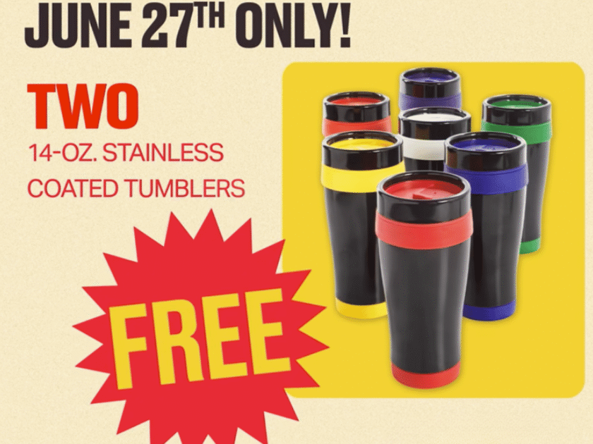 2 Free Stainless Coated Tumblers at Boscov’s on June 27th!