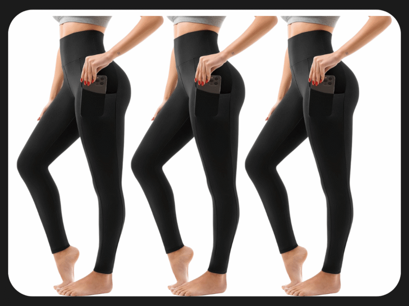 SINOPHANT Women's High-Waisted Leggings with Pockets (Black)