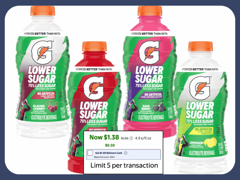 Gatorade Lower Sugar Electrolyte Sports Drink Just 38¢ After Walmart Cash (Reg $2) | GET 5!