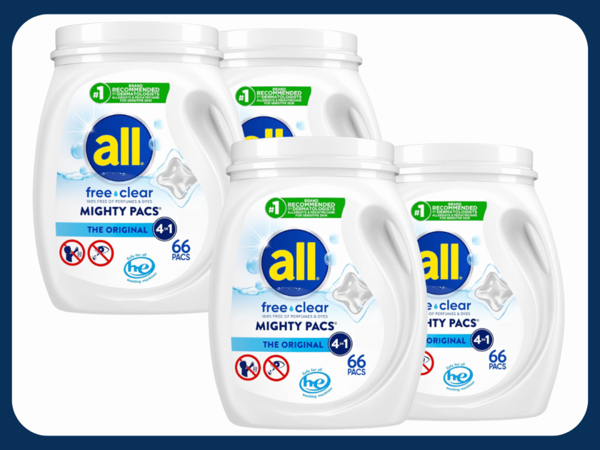 Four All Free & Clear Laundry Pacs 66 Count JUST $29.xx (Reg. $79)