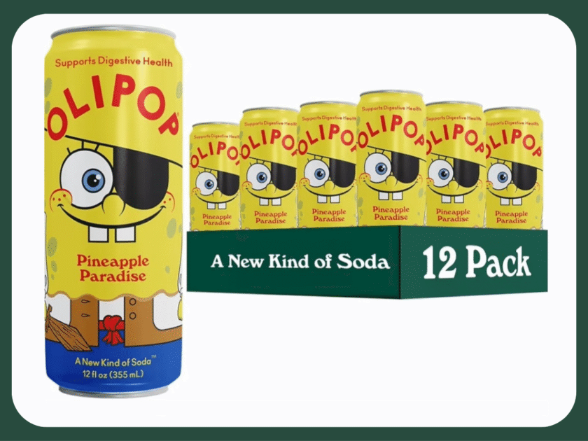 12-Pack OLIPOP Prebiotic Soda Pop, SpongeBob Pineapple Paradise Only $13.xx on Amazon
