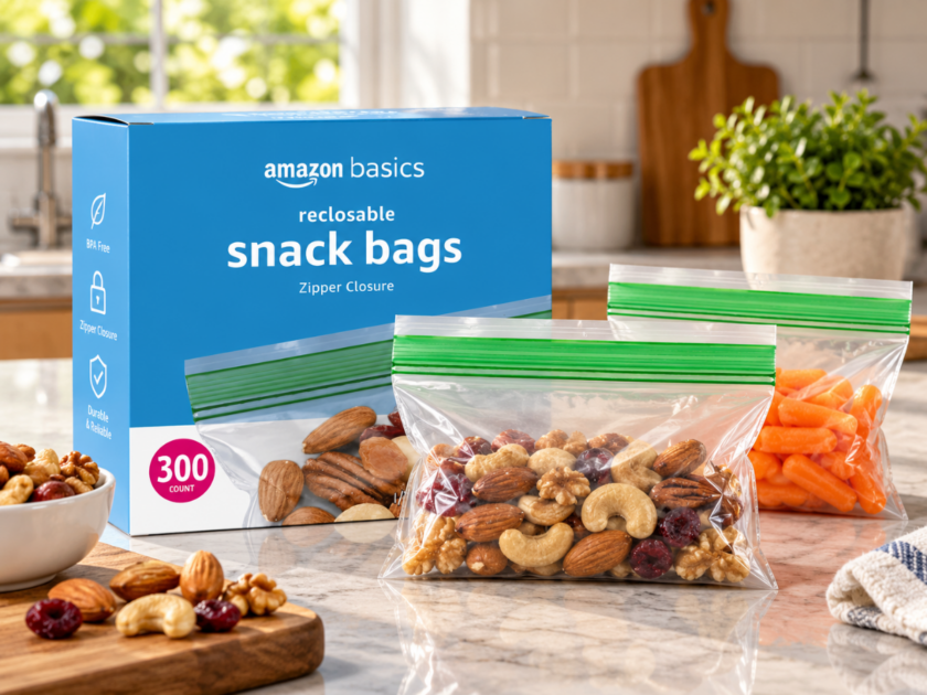 Amazon Basics Reclosable Food Storage Snack Bags 300Ct As Low As $4.xx on Amazon